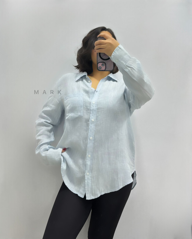 شومیز لینن آبی روشن H&M