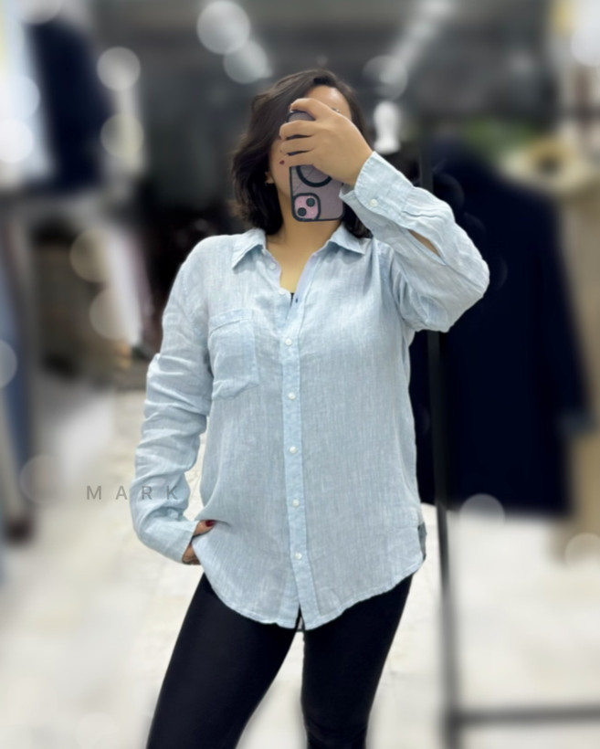 شومیز لینن آبی روشن H&M