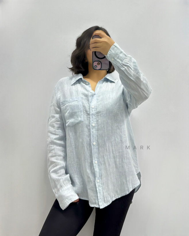 شومیز لینن آبی روشن H&M