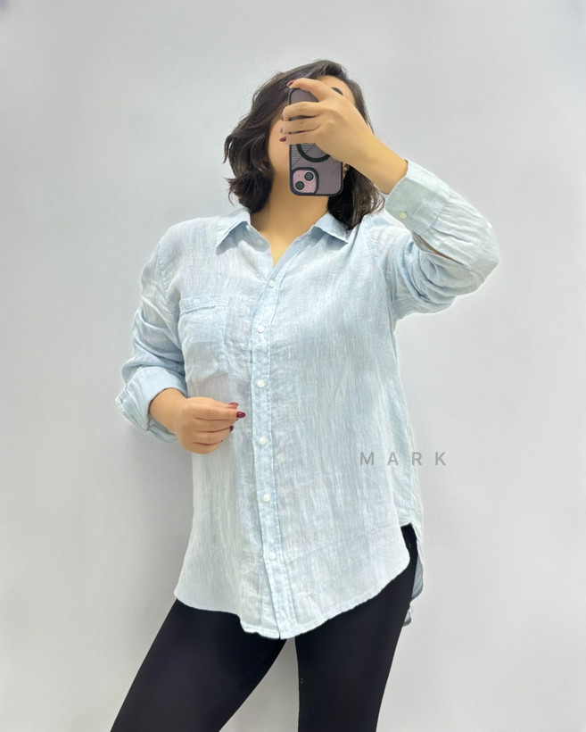 شومیز لینن آبی روشن H&M
